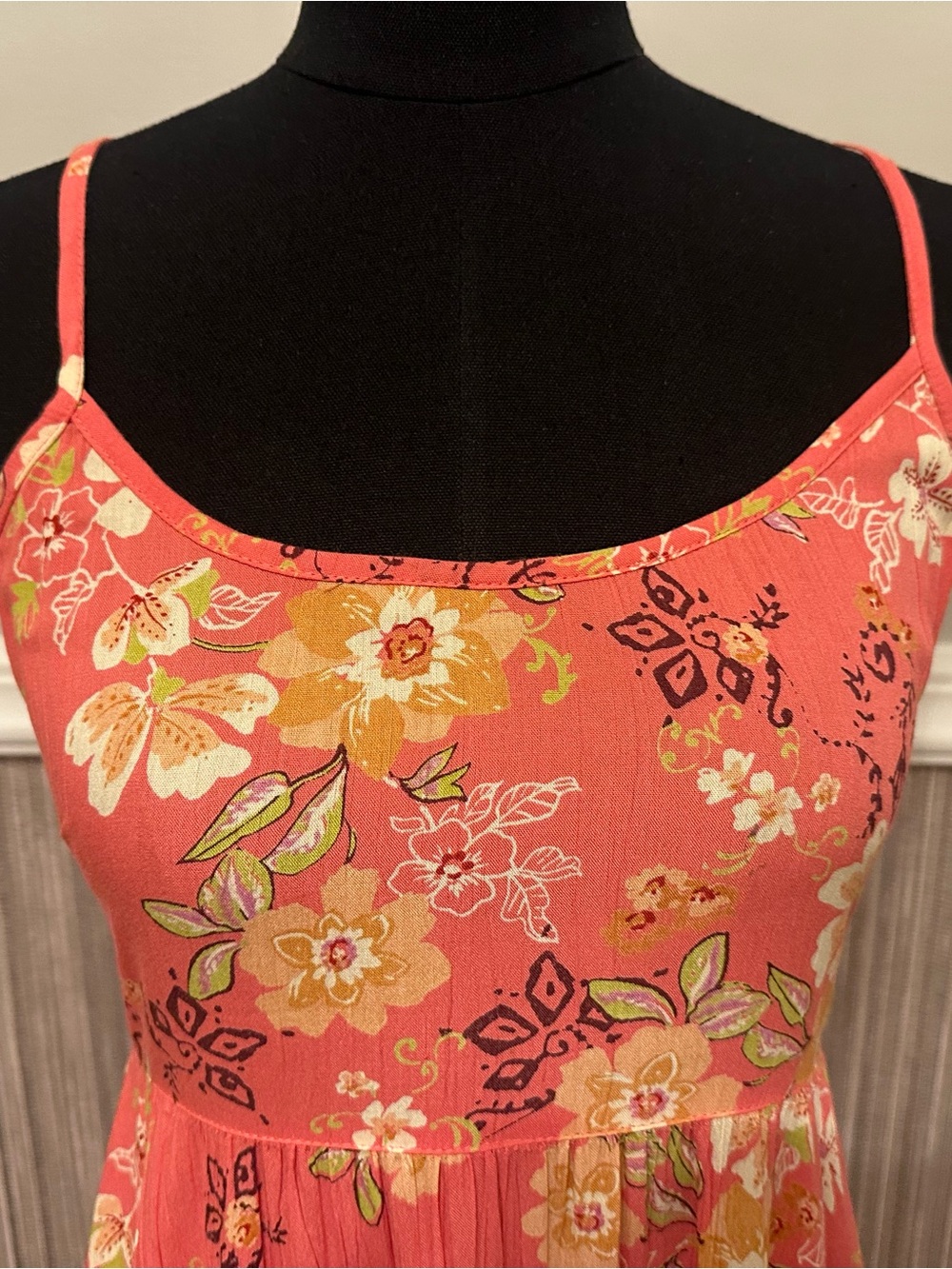 Angie Coral Floral Handkerchief Hem Midi Dress Boho Sundress Size Small - Picture 4 of 7